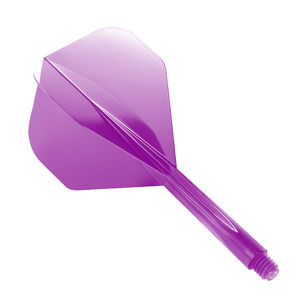 Auf dem Bild ist ein lilafarbener Dart-Flight mit integriertem Shaft zu sehen. Es handelt sich um das Produkt „Condor Axe Purple Flight-System Standard“.